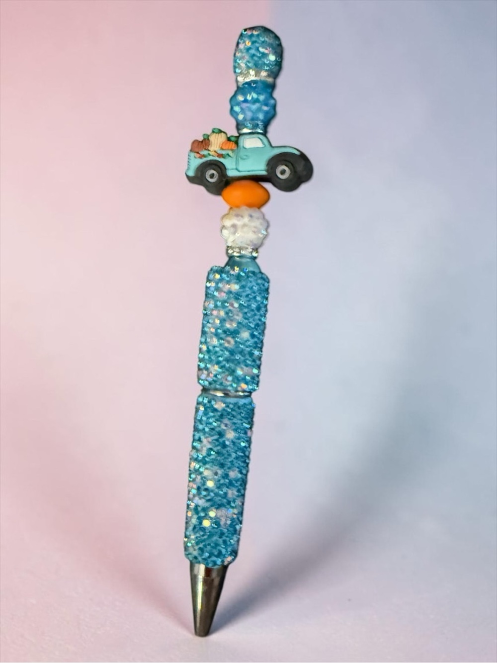 Sparkling Blue Beaded Pen with Truck Accent